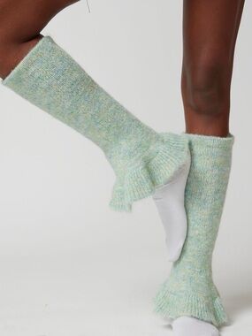 Urban Outfitters Mint Speckled Knee-High Socks with Ruffle